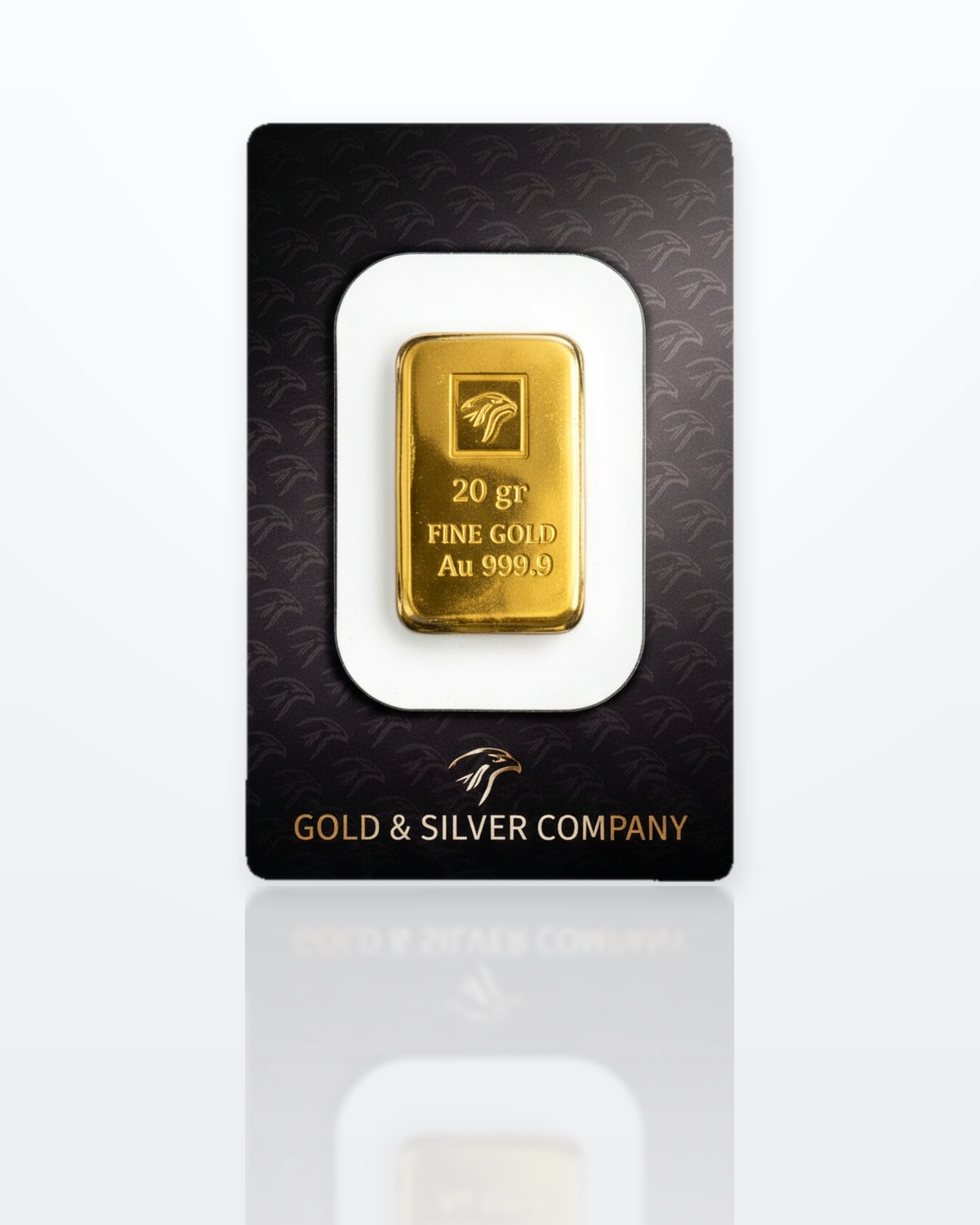 20 gram gold ingot Gold & Silver Company sealed in blister, eagle&rsquo;s head hallmark, FINE GOLD, Au 999.9