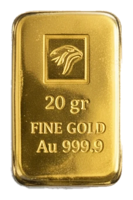 20 gram gold ingot Gold & Silver Company, fine gold Au 999.9, eagle&rsquo;s head hallmark