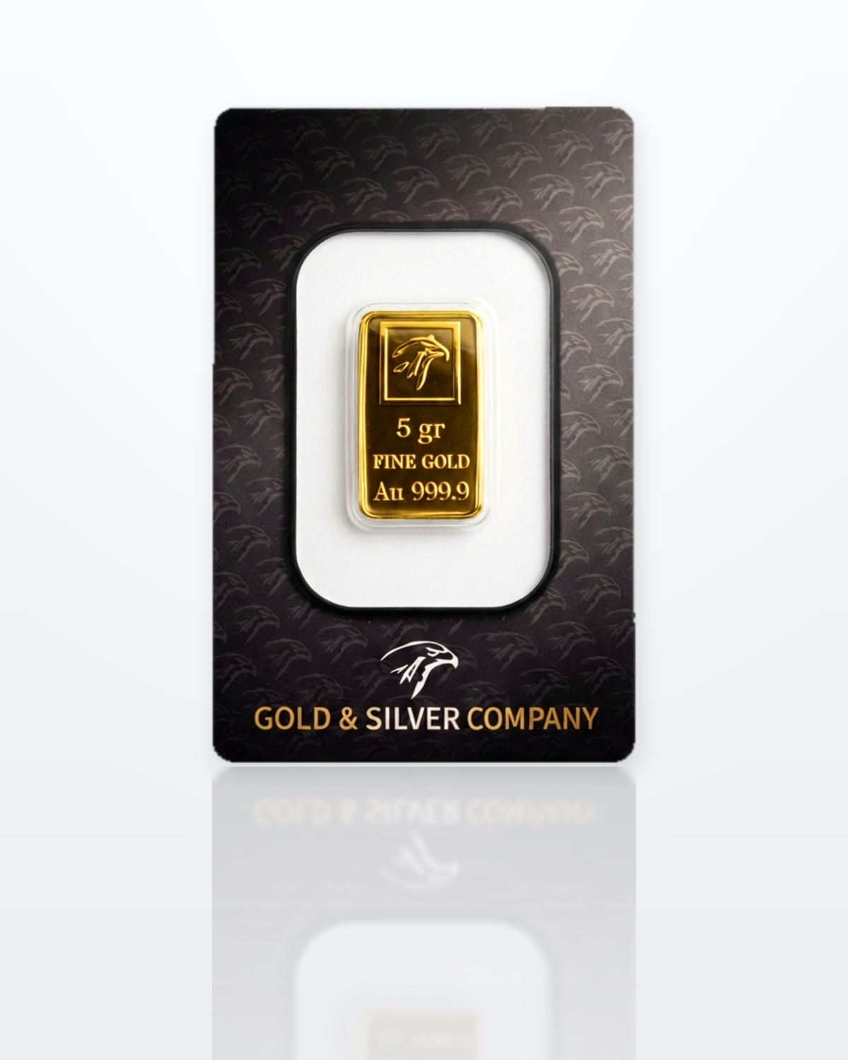 5 gram gold ingot Gold & Silver Company, eagle&rsquo;s head hallmark, FINE GOLD, Au 999.9