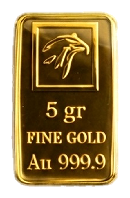 5 gram gold ingot Gold & Silver Company, fine gold Au 999.9, eagle&rsquo;s head hallmark