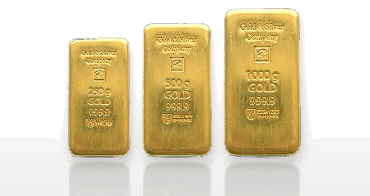 GSC cast gold ingots 250, 500 and 1000 grams